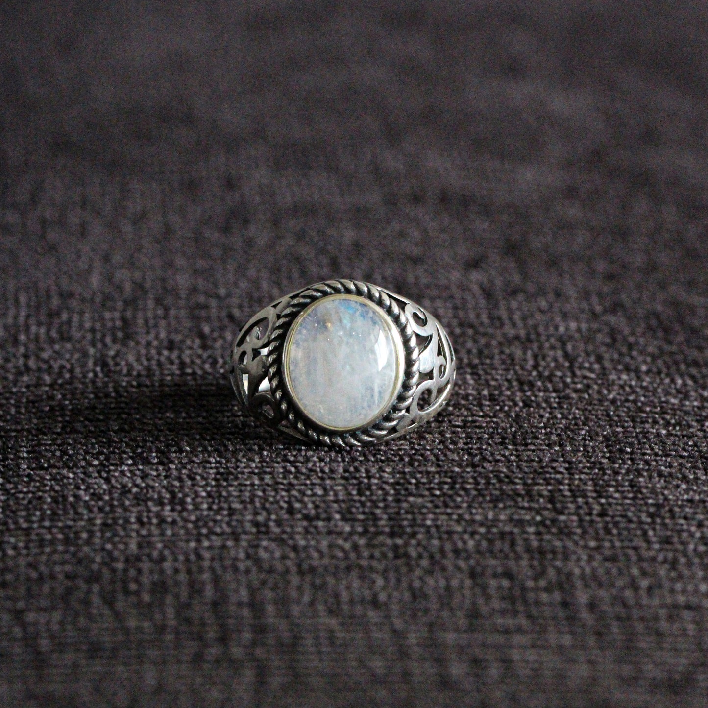 Natural Rainbow Moonstone Gemstone Ring