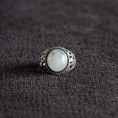 Natural Rainbow Moonstone Gemstone Ring