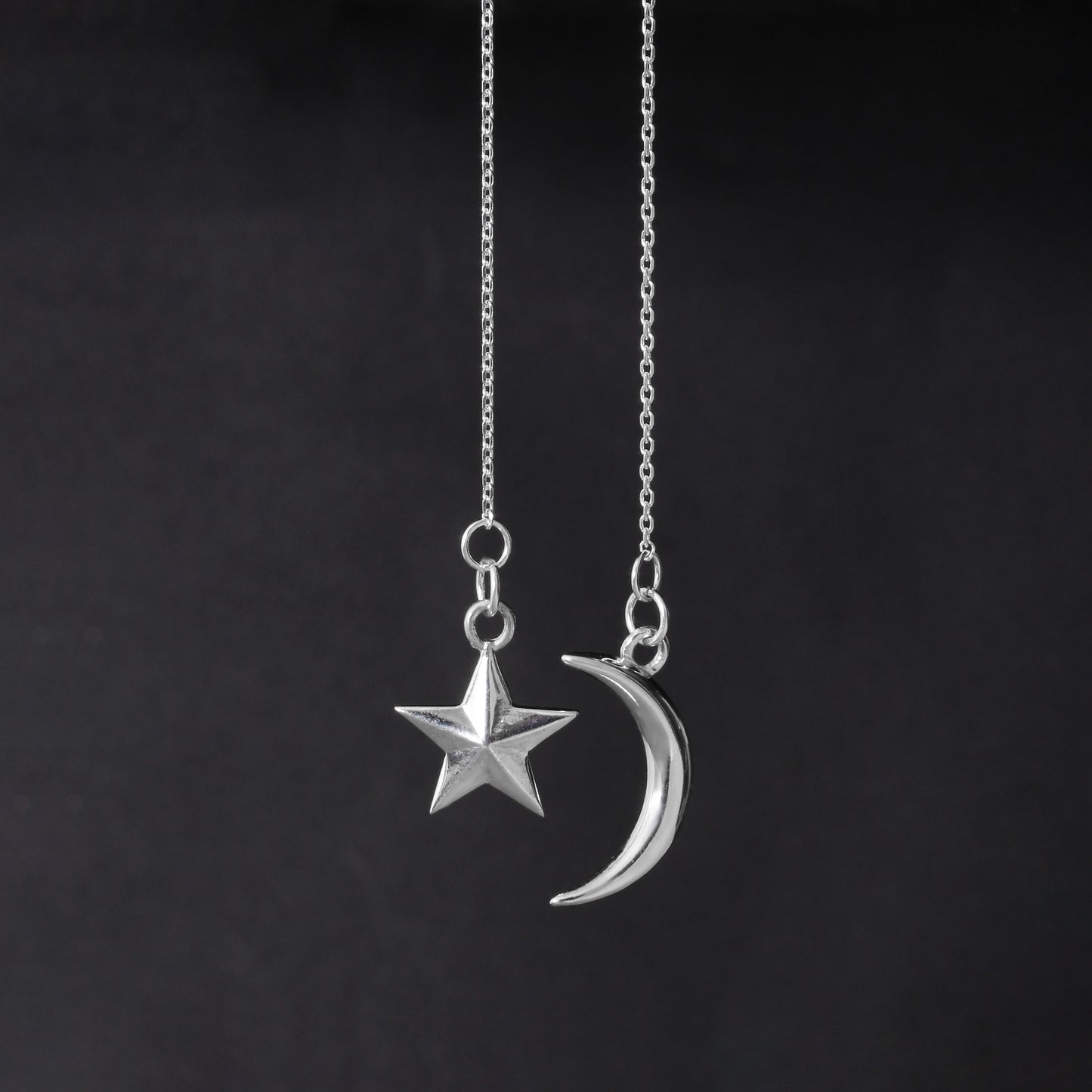 Moon-Star Silver Charm Pendant Necklace