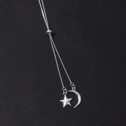 Moon-Star Silver Charm Pendant Necklace