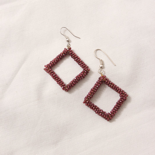 Natural Rhodolite Garnet Gemstone Earrings – Bold Square Design for Passion & Elegance