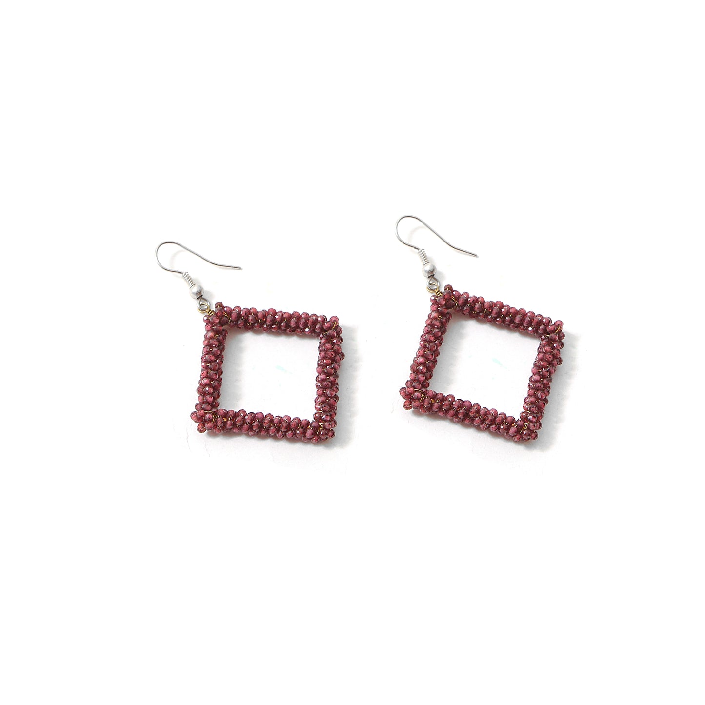 Natural Rhodolite Garnet Gemstone Earrings – Bold Square Design for Passion & Elegance