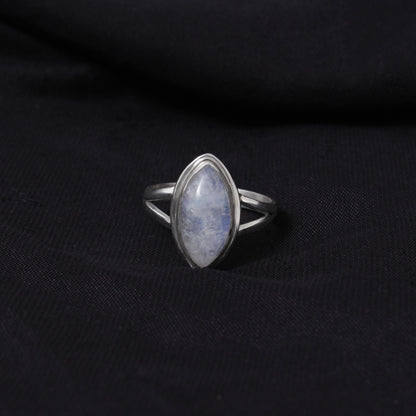 Elegant Blue Flashy Marquise Shape Rainbow Moonstone Sterling Silver Ring – Handmade Gemstone Jewelry for Feminine Energy & Inner Clarity