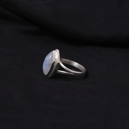 Elegant Blue Flashy Marquise Shape Rainbow Moonstone Sterling Silver Ring – Handmade Gemstone Jewelry for Feminine Energy & Inner Clarity