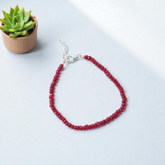 Natural Ruby Rondelle Beads Gemstone Bracelet – Passion & Vitality Gemstone Jewelry in Sterling Silver