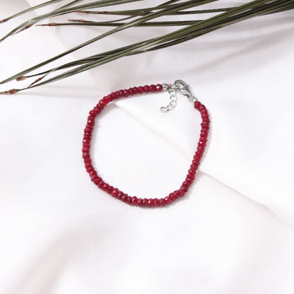 Natural Ruby Rondelle Beads Gemstone Bracelet – Passion & Vitality Gemstone Jewelry in Sterling Silver