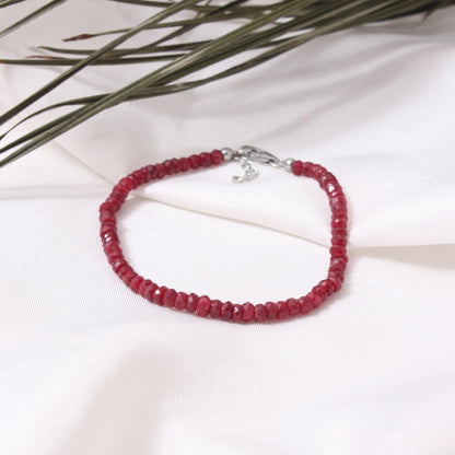 Natural Ruby Rondelle Beads Gemstone Bracelet – Passion & Vitality Gemstone Jewelry in Sterling Silver