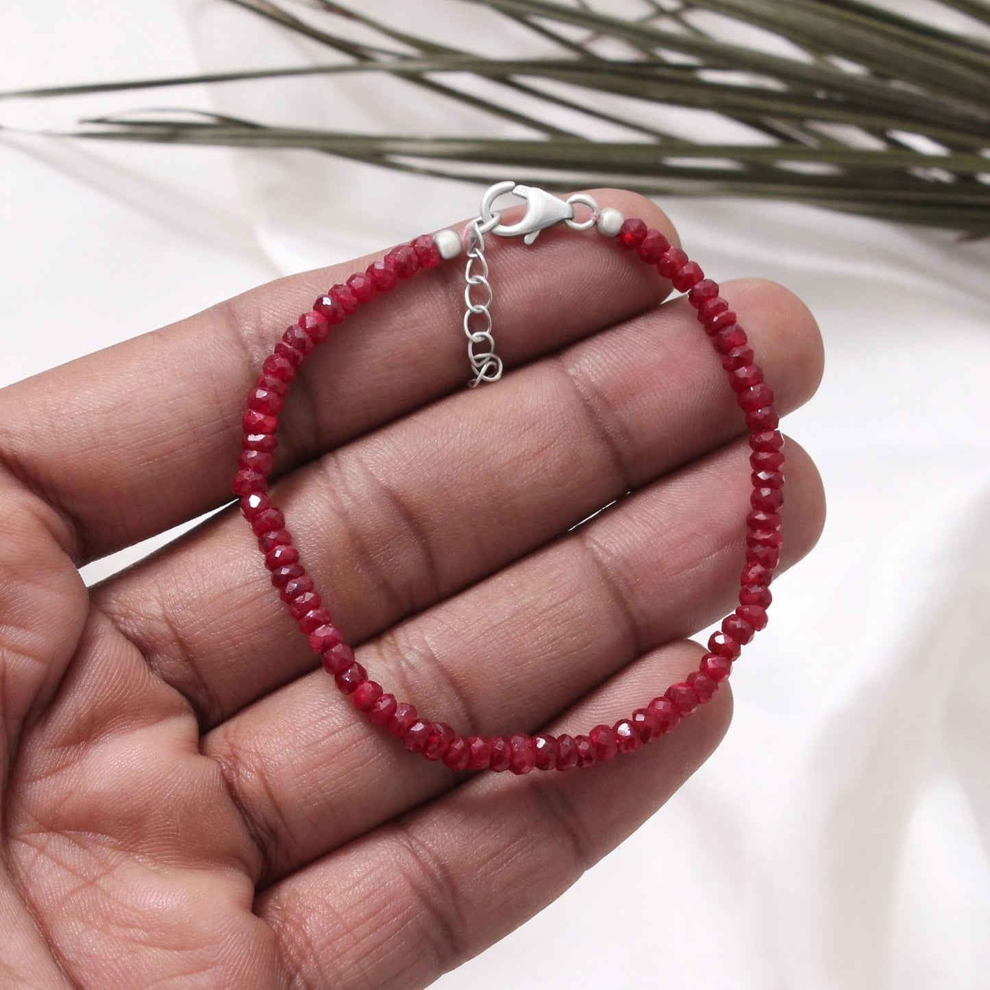 Natural Ruby Rondelle Beads Gemstone Bracelet – Passion & Vitality Gemstone Jewelry in Sterling Silver