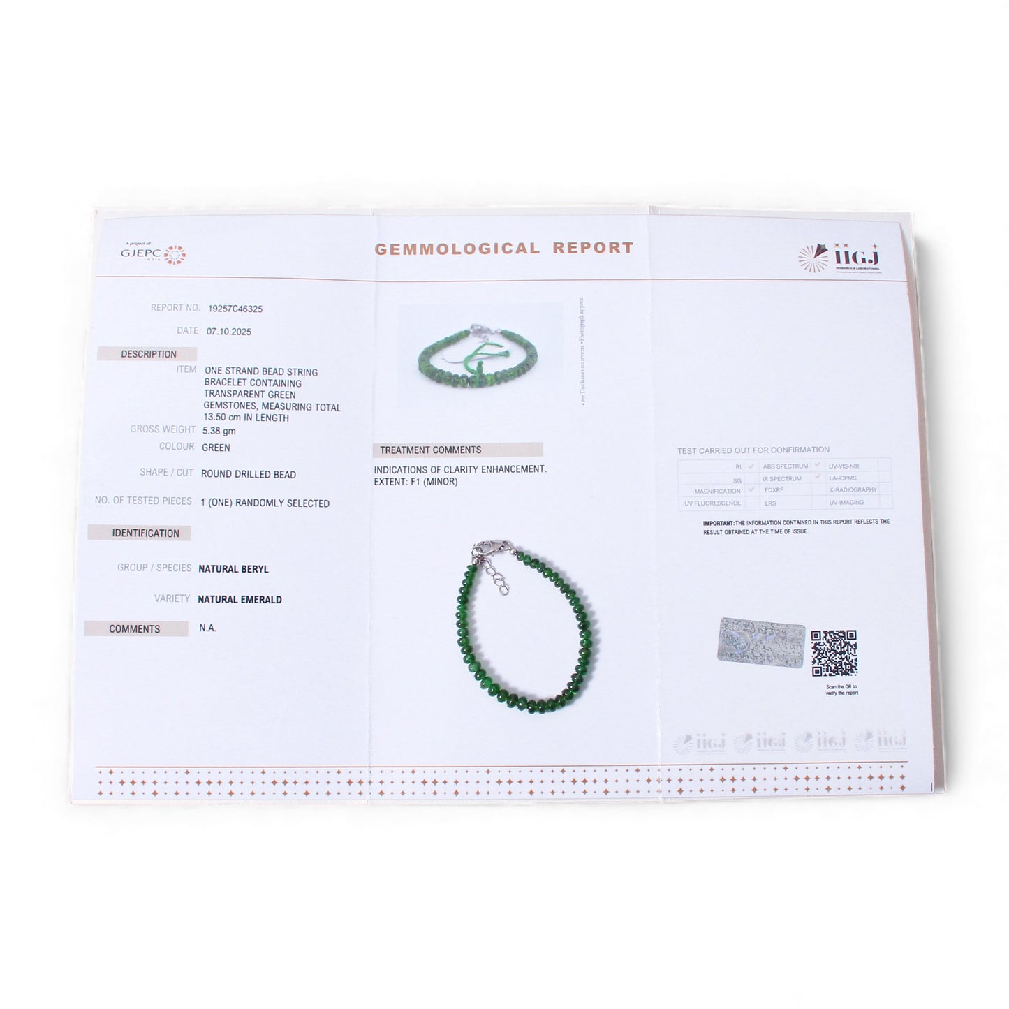 High Quality Grade Natural Emerald Bracelet with 925 Silver Clasp