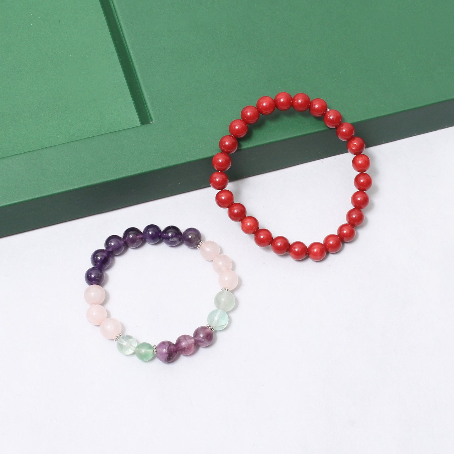 Memory & Focus + Red Coral  Healing Stretchable Gemstone Bracelet  – Unlock Your Potential