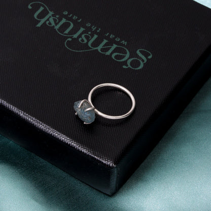 925 Sterling Silver Raw Natural Aquamarine Ring – Calming Blue Gemstone for Clarity & Serenity