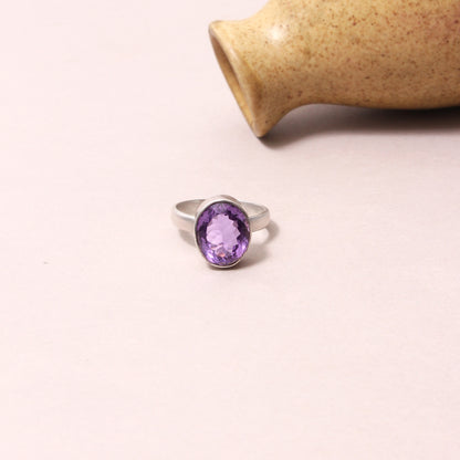 Handcrafted Amethyst Ring in 925 Silver – February Birthstone for Clarity & Calm