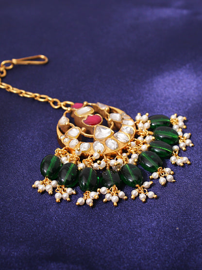 Enthralling Ethnic Maang Tikka : Simulated Ruby, Faux Diamonds & Quartz Emerald