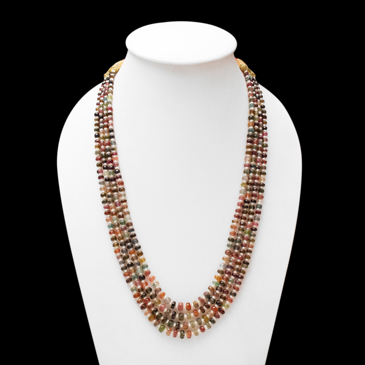 Natural Multi Tourmaline & Pearl Layered Sarafa/Necklace – Elegant Fusion of Color and Grace