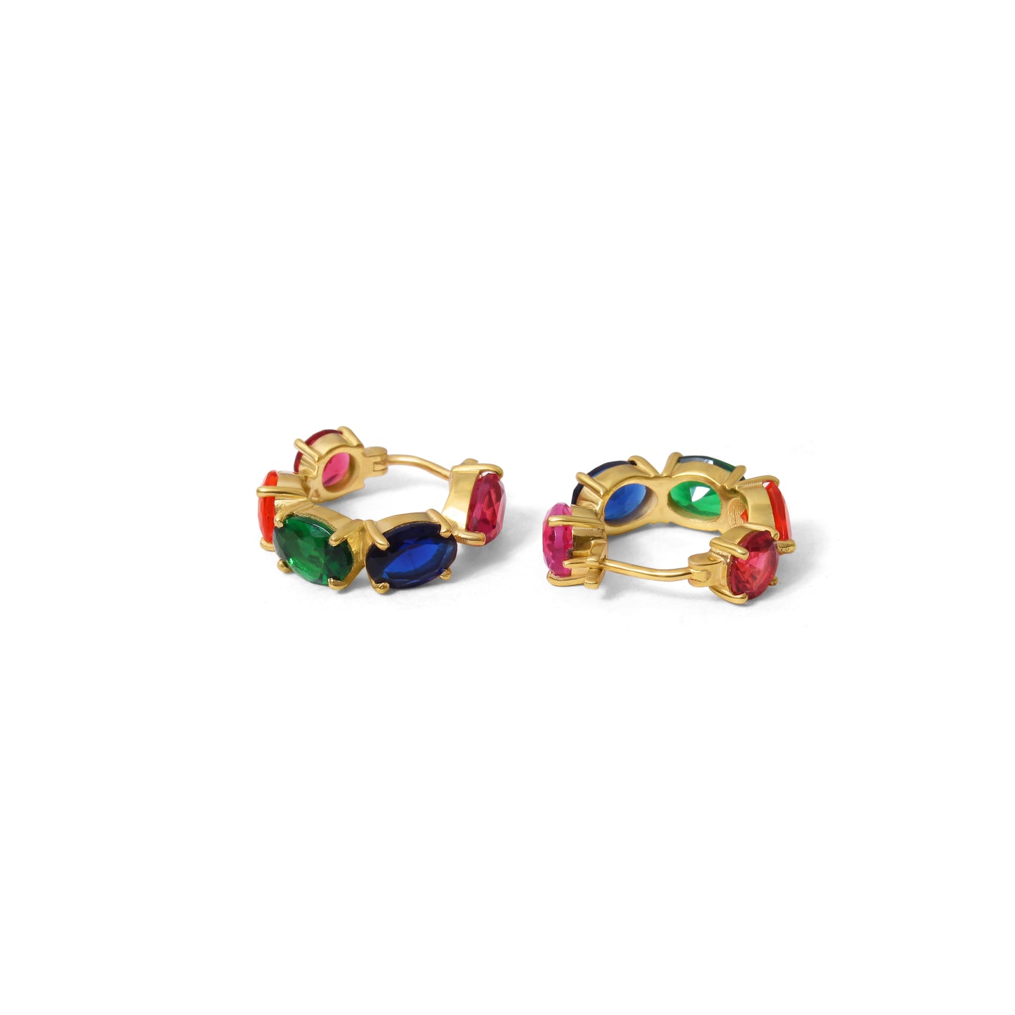 Multi Gemstone Quartz Hoop Earrings – Colorful Gold-Plated Statement Hoops for Women