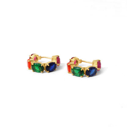 Multi Gemstone Quartz Hoop Earrings – Colorful Gold-Plated Statement Hoops for Women