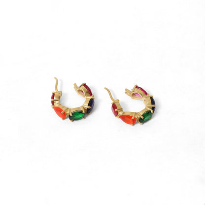 Multi Gemstone Quartz Hoop Earrings – Colorful Gold-Plated Statement Hoops for Women