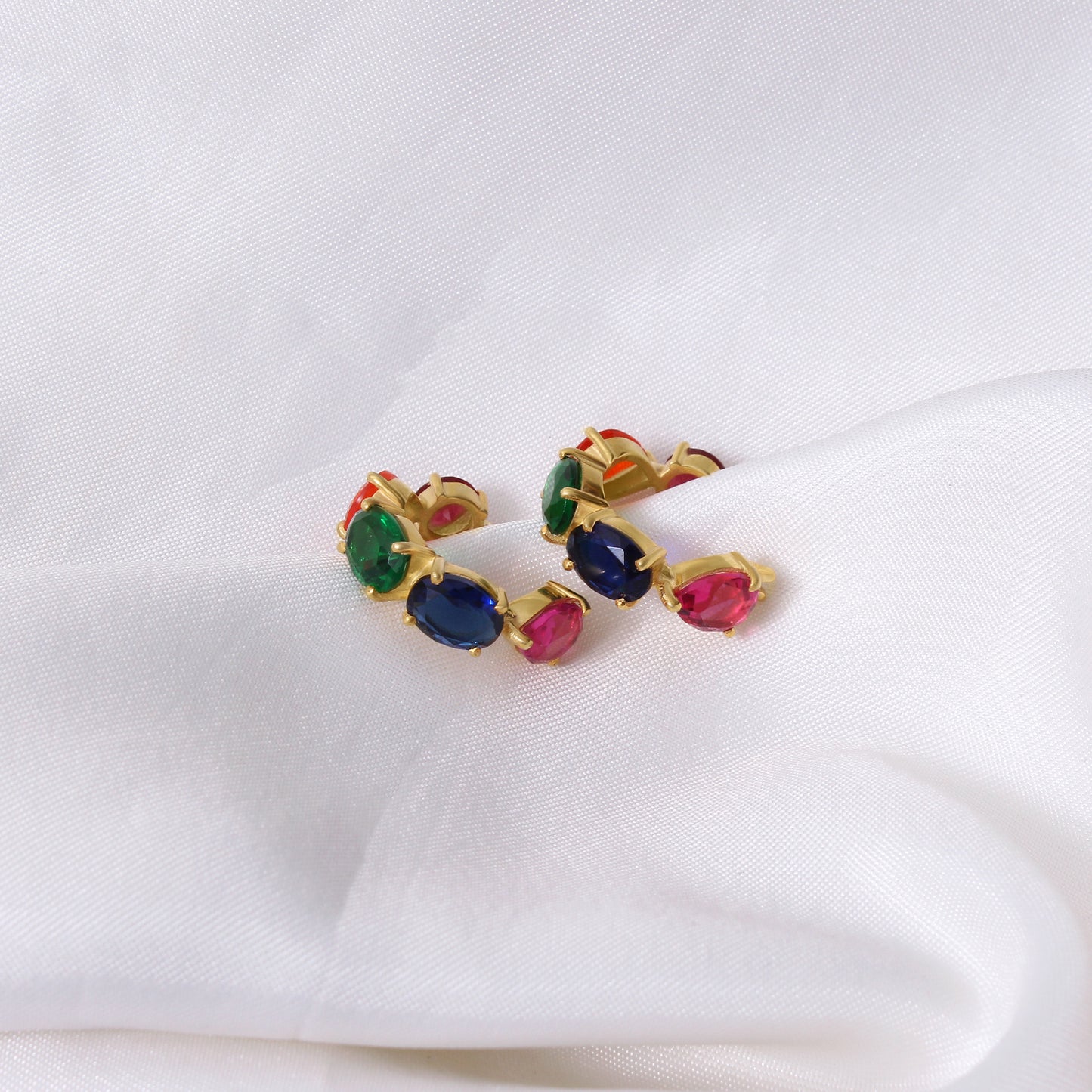 Multi Gemstone Quartz Hoop Earrings – Colorful Gold-Plated Statement Hoops for Women
