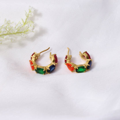 Multi Gemstone Quartz Hoop Earrings – Colorful Gold-Plated Statement Hoops for Women