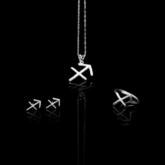 Sagittarius Zodiac Jewelry Set – Sterling Silver Pendant, Earrings & Ring | Astrology Gift for Sagittarius Women