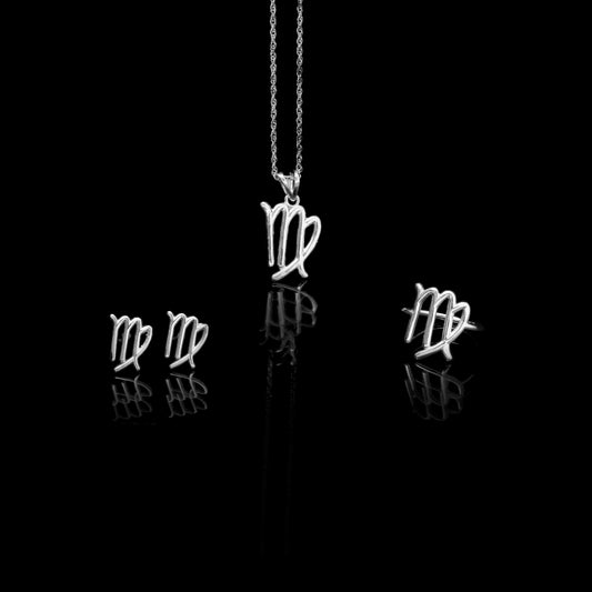 Virgo Zodiac Jewelry Gift Set – Sterling Silver Pendant, Earrings & Ring | Astrology Gift for Virgo Women