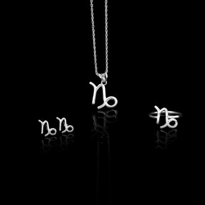 Capricorn Zodiac Jewelry Set – Sterling Silver Ring, Earrings & Pendant Necklace | Elegant Astrology Gift