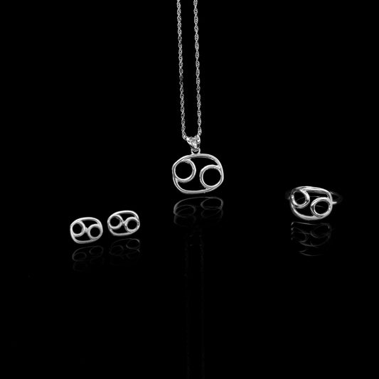 Cancer Zodiac Jewelry Set – Sterling Silver Ring, Earrings & Pendant Necklace | Meaningful Astrology Gift