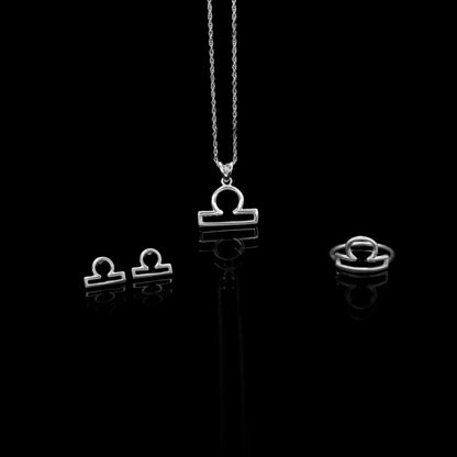 Libra Zodiac Jewelry Set – Sterling Silver Ring, Earrings & Pendant Necklace | Elegant Astrology Gift