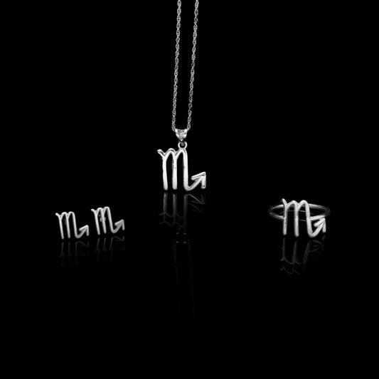 Scorpio Zodiac Jewelry Set – Sterling Silver Ring, Earrings & Pendant | Astrology Gift for Scorpio