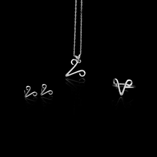 Aries Zodiac Jewelry Set – Sterling Silver Ring, Earrings & Pendant Necklace | Astrology Gift for Aries