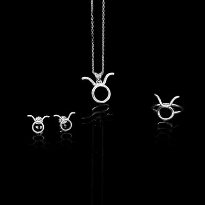 Taurus Zodiac Jewelry Set – Sterling Silver Ring, Earrings & Pendant | Gift for Taurus