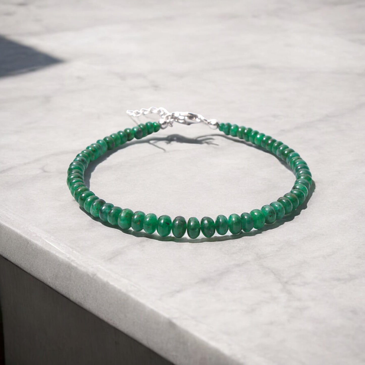 High Quality Grade Natural Emerald Bracelet with 925 Silver Clasp