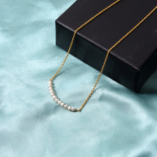 Genuine Natural Pearl Silver Chain Beaded Necklace – Elegant Beaded Jewelry