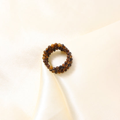 Natural Tiger's Eye Gemstone Beaded Ring – Stretchable, Unisex, Natural Energy Healing Jewelry