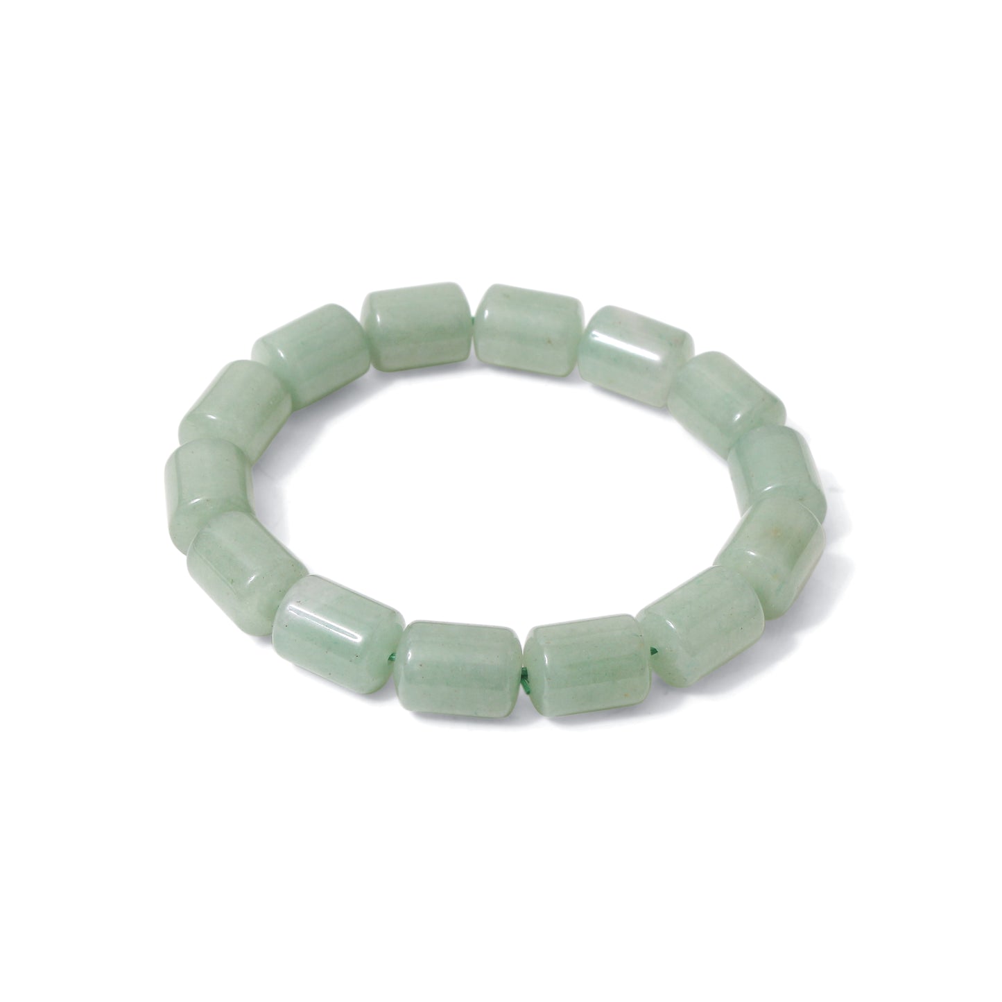 Natural Green Aventurine Plain Barrel Stretch Bead Bracelet – Handmade Luck & Prosperity Crystal Jewelry