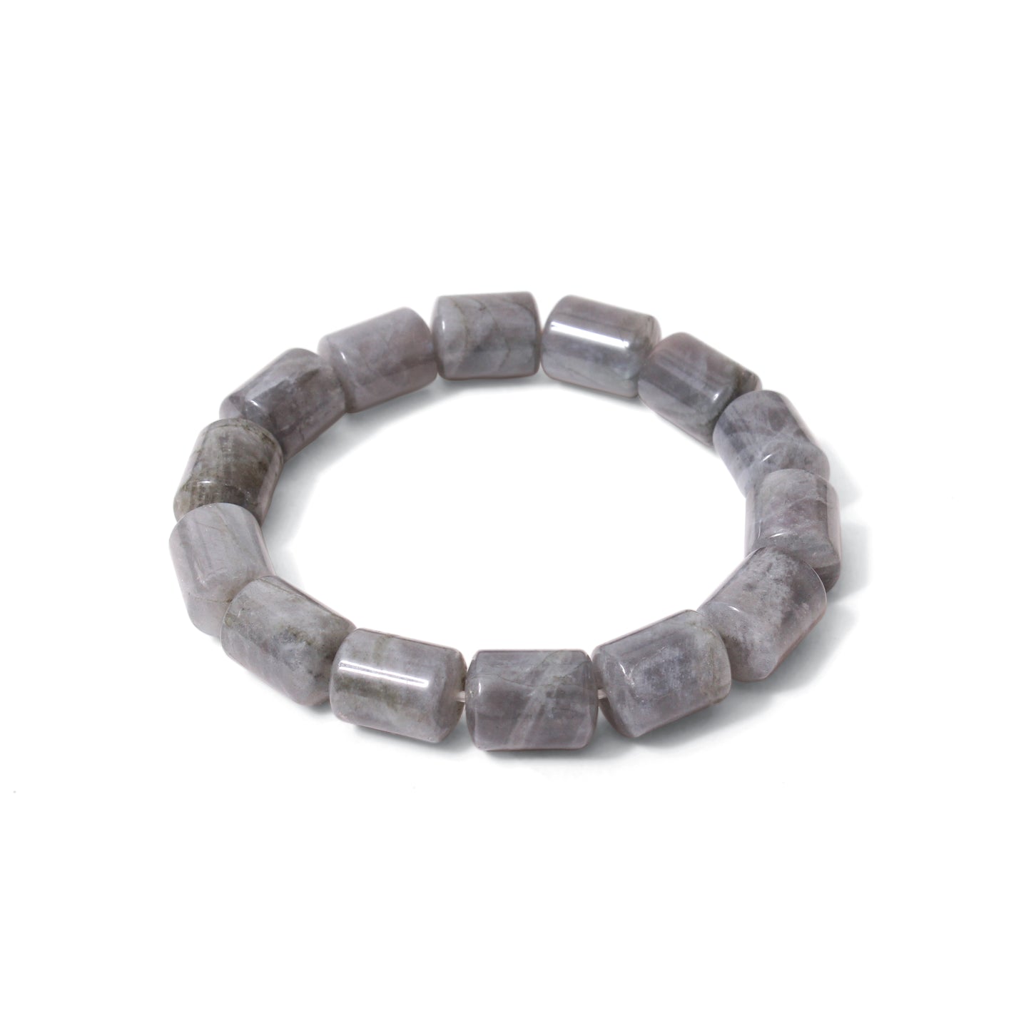 Natural Labradorite Plain Barrel Stretch Bead Bracelet – Handmade Protection & Intuition Crystal Jewelry