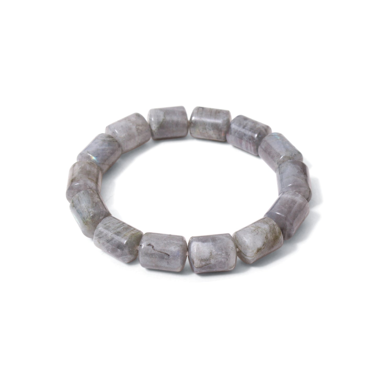Natural Labradorite Plain Barrel Stretch Bead Bracelet – Handmade Protection & Intuition Crystal Jewelry