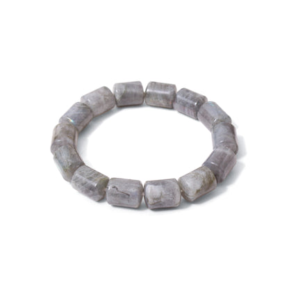 Natural Labradorite Plain Barrel Stretch Bead Bracelet – Handmade Protection & Intuition Crystal Jewelry