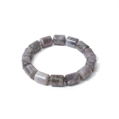 Natural Labradorite Plain Barrel Stretch Bead Bracelet – Handmade Protection & Intuition Crystal Jewelry