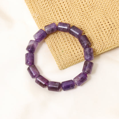 Natural Amethyst Plain Barrel Stretch Bead Bracelet – Handmade Healing Crystal Jewelry for Calm & Spiritual Balance