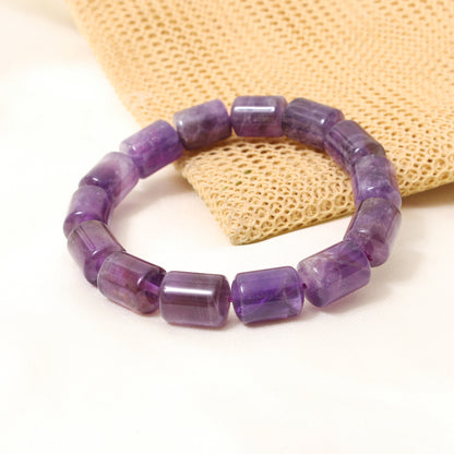 Natural Amethyst Plain Barrel Stretch Bead Bracelet – Handmade Healing Crystal Jewelry for Calm & Spiritual Balance