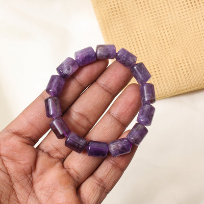 Natural Amethyst Plain Barrel Stretch Bead Bracelet – Handmade Healing Crystal Jewelry for Calm & Spiritual Balance