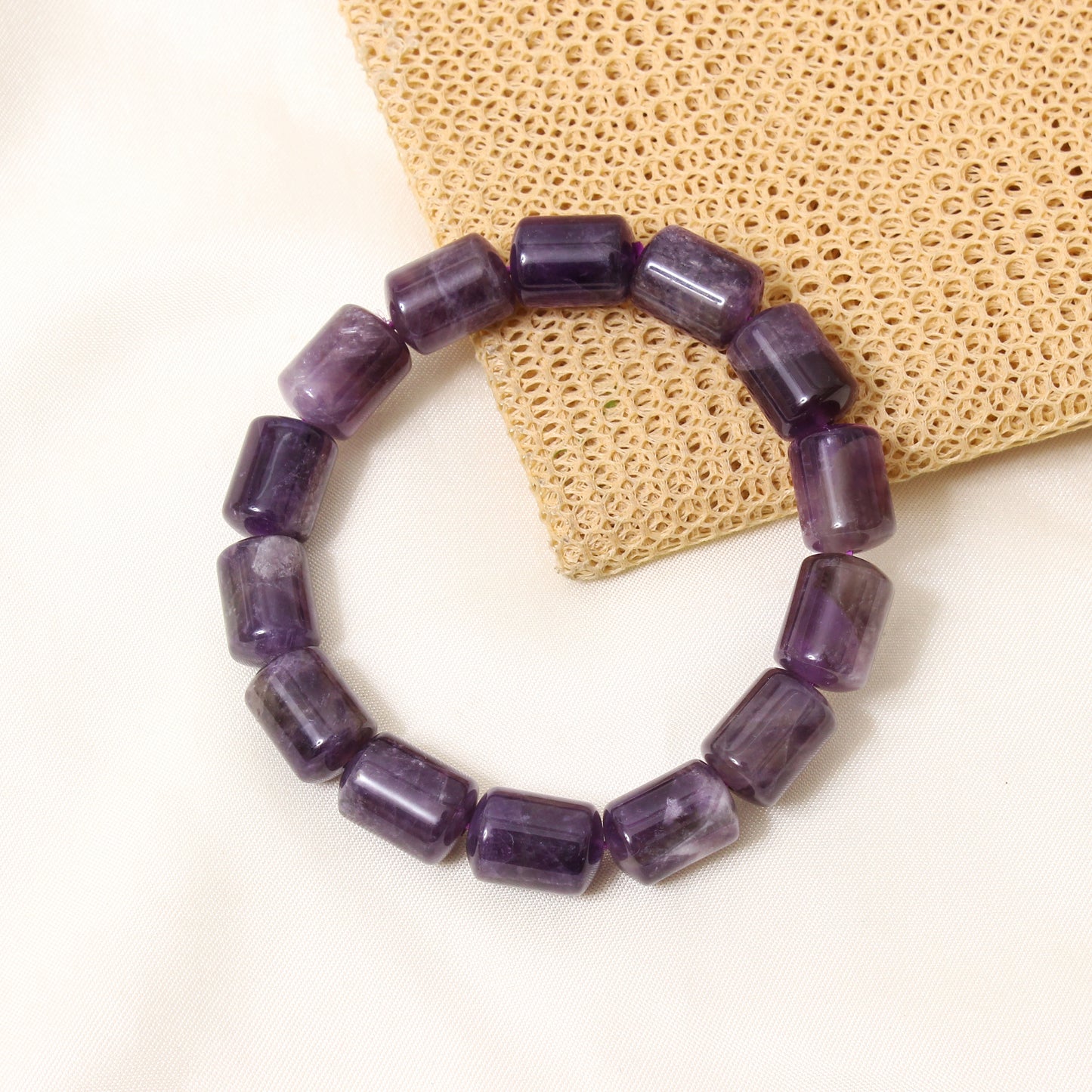 Natural Amethyst Plain Barrel Stretch Bead Bracelet – Handmade Healing Crystal Jewelry for Calm & Spiritual Balance