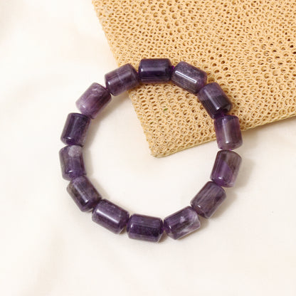 Natural Amethyst Plain Barrel Stretch Bead Bracelet – Handmade Healing Crystal Jewelry for Calm & Spiritual Balance