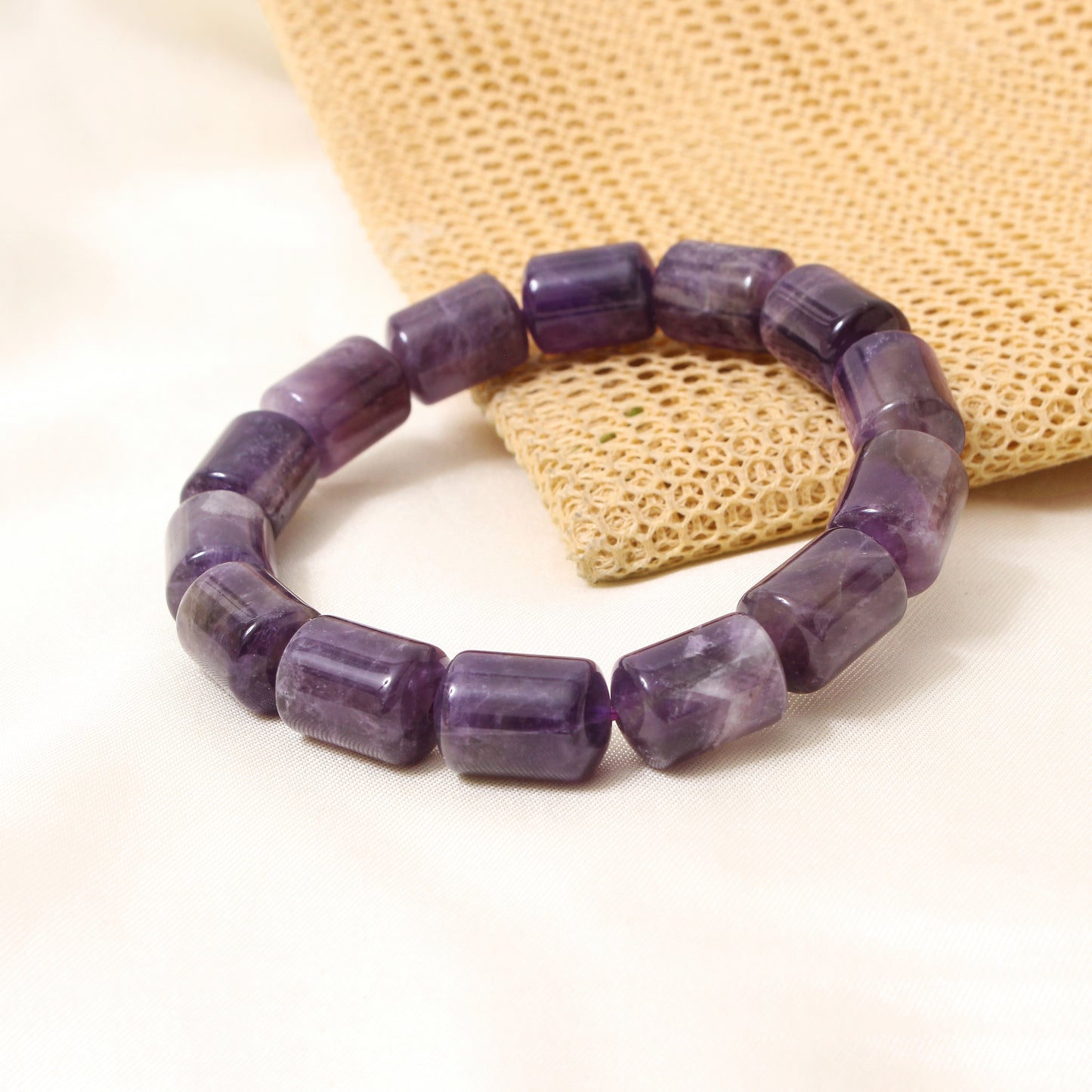 Natural Amethyst Plain Barrel Stretch Bead Bracelet – Handmade Healing Crystal Jewelry for Calm & Spiritual Balance