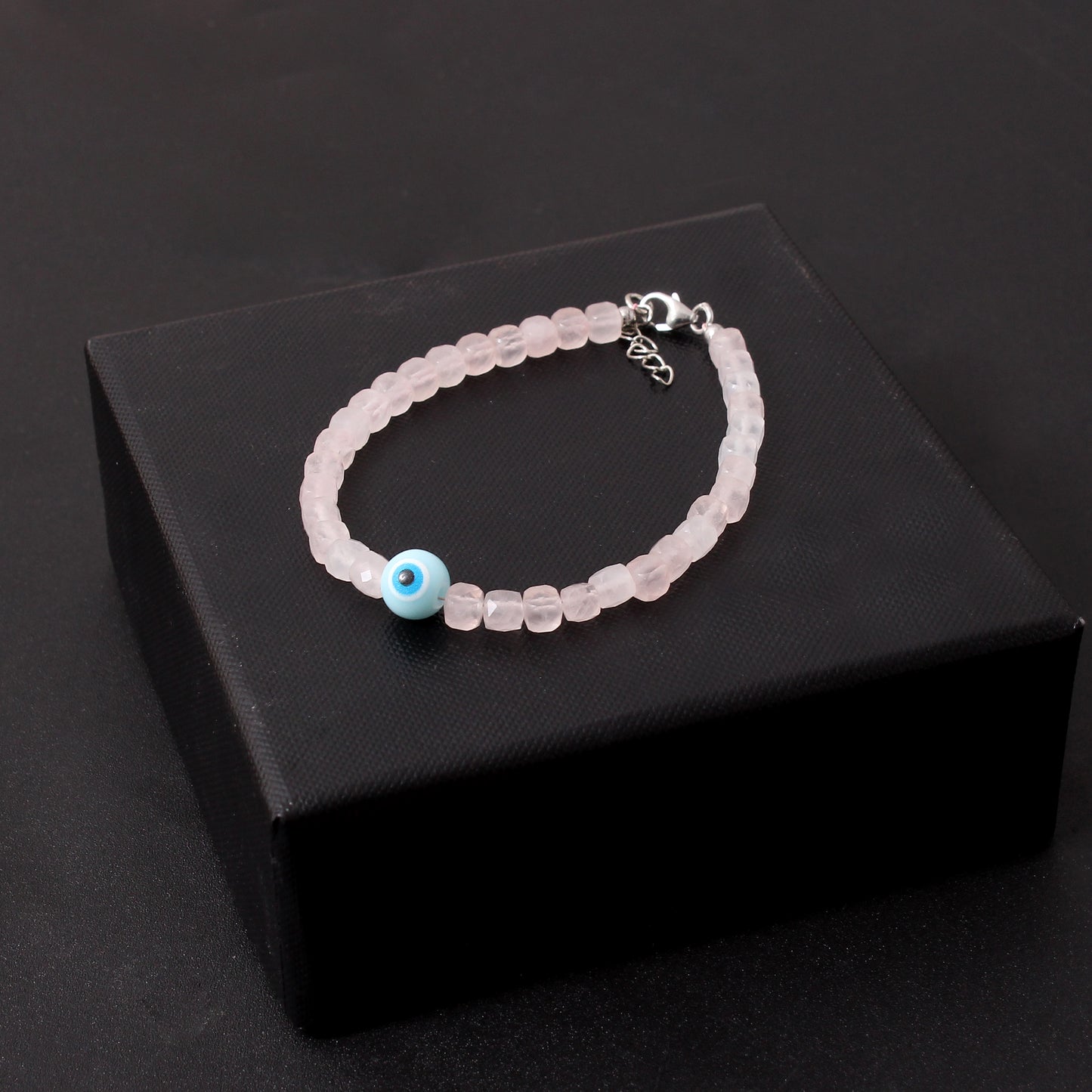 Natural Rose Quartz And Evil Eye Gemstone Bracelet – Protective & Heart-Healing Jewelry