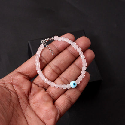 Natural Rose Quartz And Evil Eye Gemstone Bracelet – Protective & Heart-Healing Jewelry