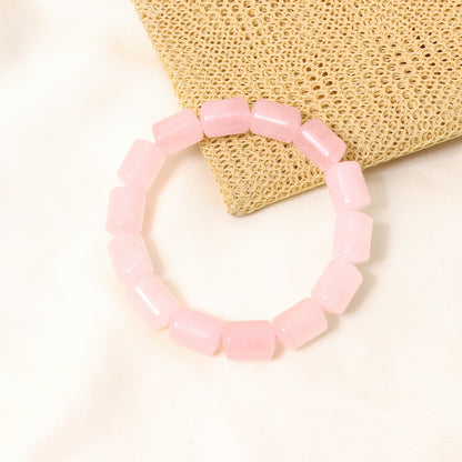Natural Rose Quartz Plain Barrel Stretch Bead Bracelet – Handmade Love & Healing Crystal Jewelry