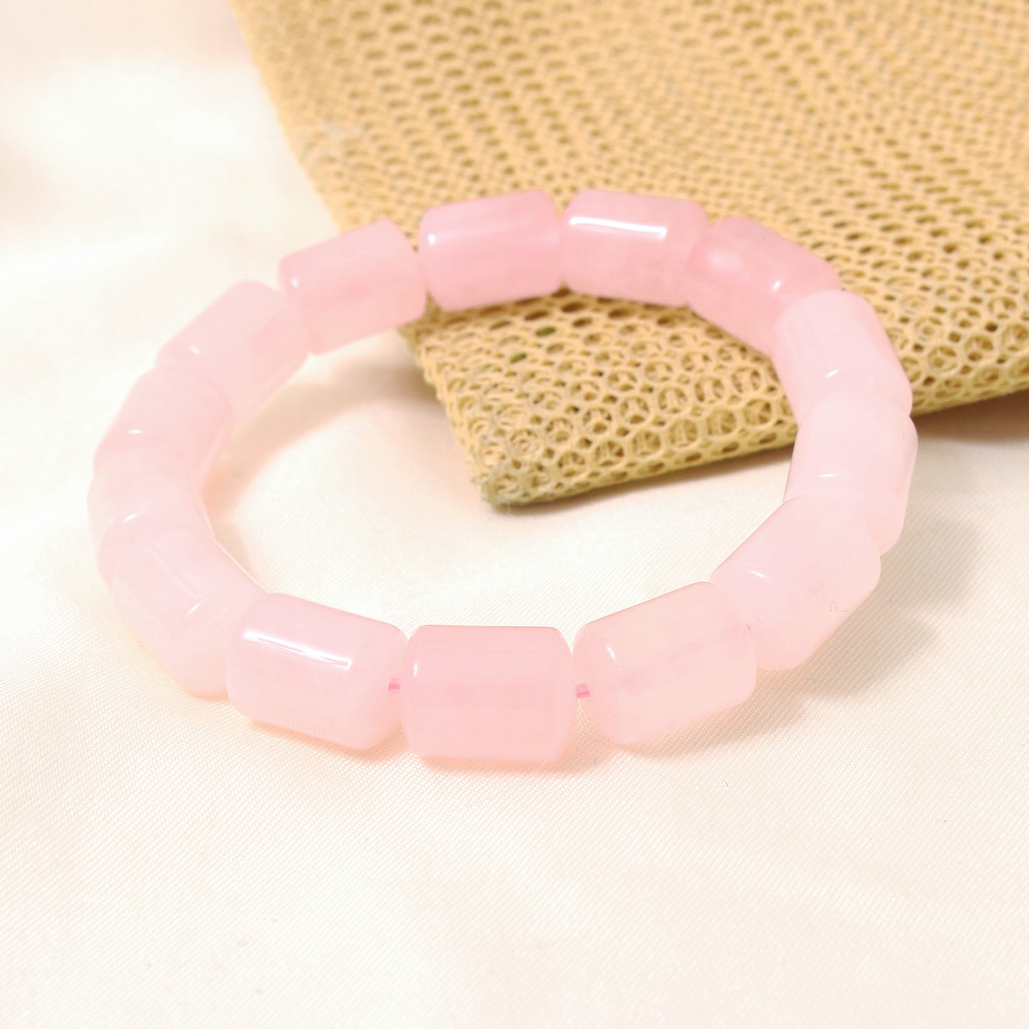 Natural Rose Quartz Plain Barrel Stretch Bead Bracelet – Handmade Love & Healing Crystal Jewelry