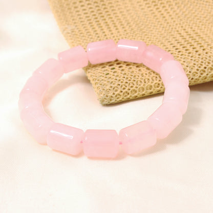 Natural Rose Quartz Plain Barrel Stretch Bead Bracelet – Handmade Love & Healing Crystal Jewelry